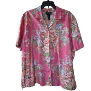 Vintage Ralph Lauren Floral Linen Button Up Collared Shirt